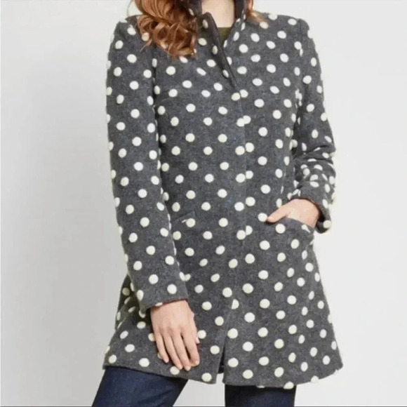 Modcloth Salient Style Wool Coat Polkadot Gray Sz XS - Picture 3 of 15